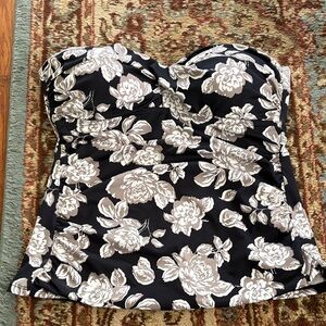 Merona Black and Cream Floral Strapless Swimdress Top